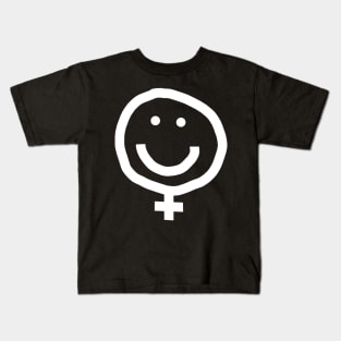 Minimal Female Smiley Face White Line Kids T-Shirt